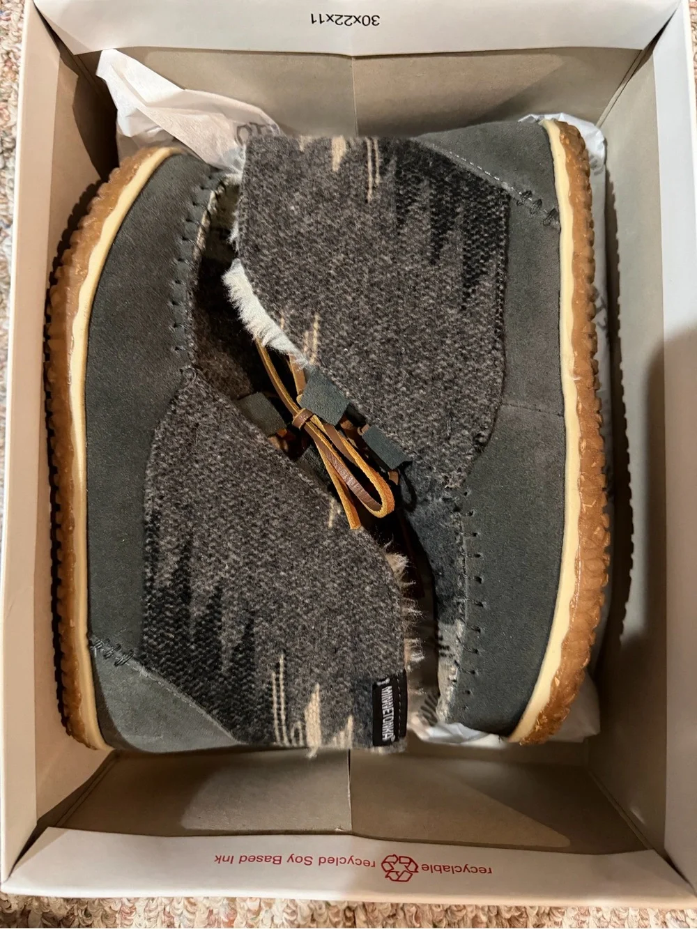 Minnetonka Torrey Gray Wool Blend Lace-Up Ankle Boots with Tan Laces